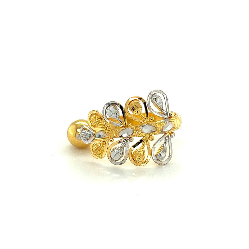 22K Gold Two Tone Polished Bead and Leaf Ring