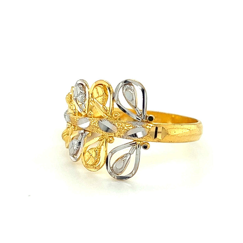 22K Gold Two Tone Polished Bead and Leaf Ring