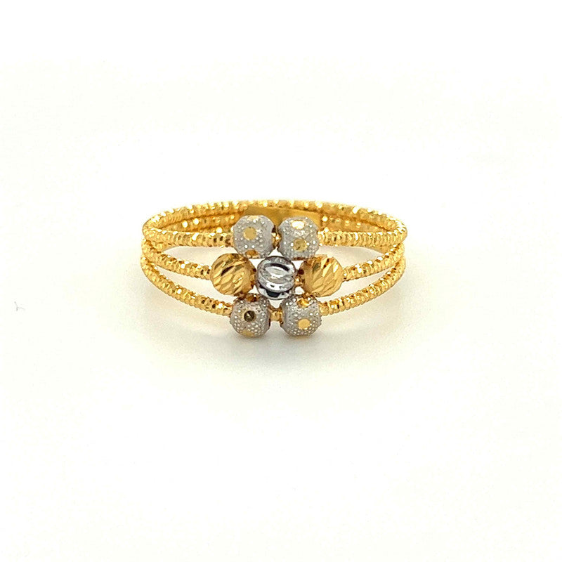 22K Gold Two Tone Three-Layer Beads Ring