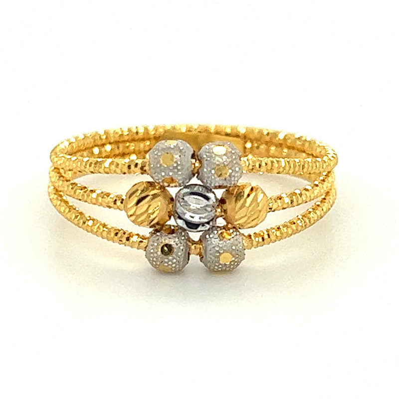 22K Gold Two Tone Three-Layer Beads Ring