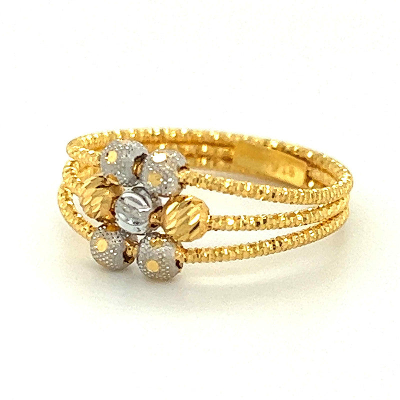 22K Gold Two Tone Three-Layer Beads Ring