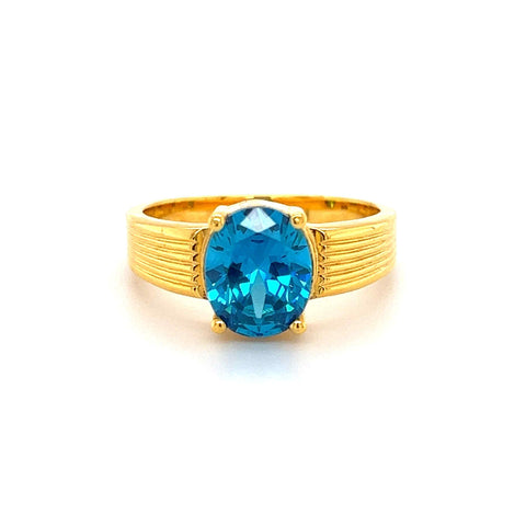 22K Gold Powder Blue CZ Wide Band Ring