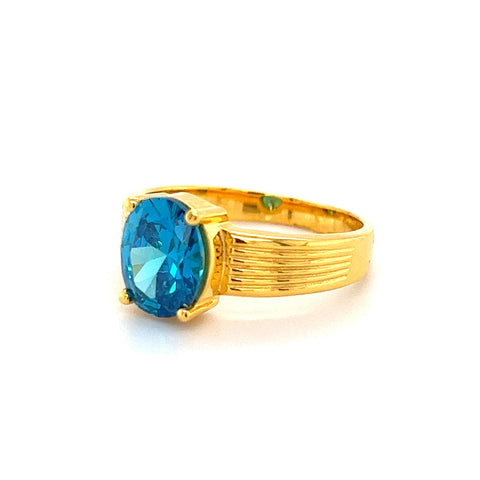 22K Gold Powder Blue CZ Wide Band Ring