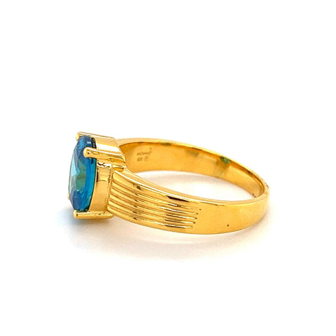 22K Gold Powder Blue CZ Wide Band Ring