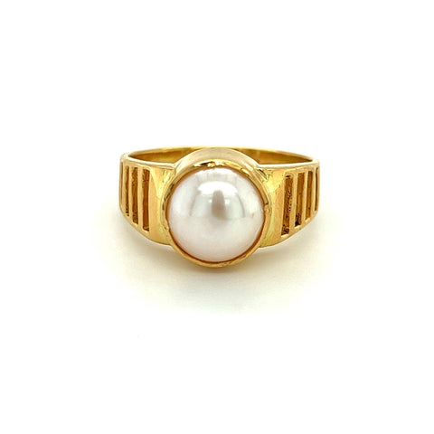 22K Gold Large Pearl Modern Ring