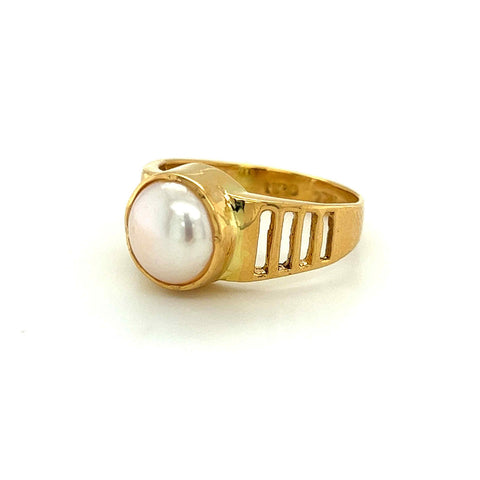 22K Gold Large Pearl Modern Ring