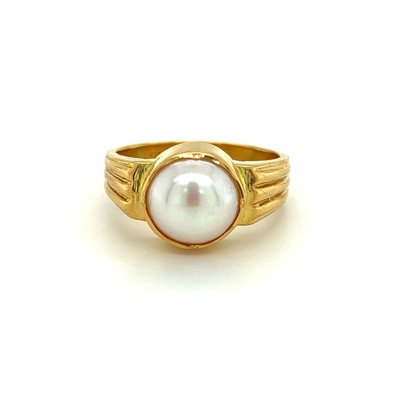 22K Gold Large Pearl Art Deco Ring