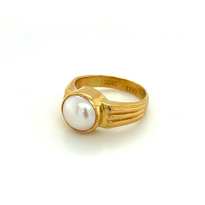 22K Gold Large Pearl Art Deco Ring