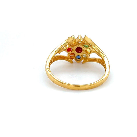 22K Gold Navratna Stones Flower Ring