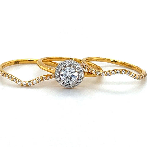 22K Gold Two Tone CZ Ring Stack - Set of 3