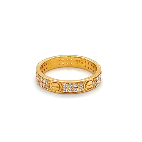 22K Gold CZ Studded Circle Ring