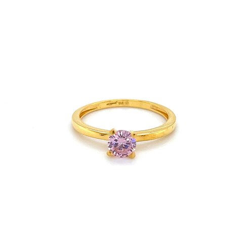 22K Gold Solitaire Pink CZ Ring