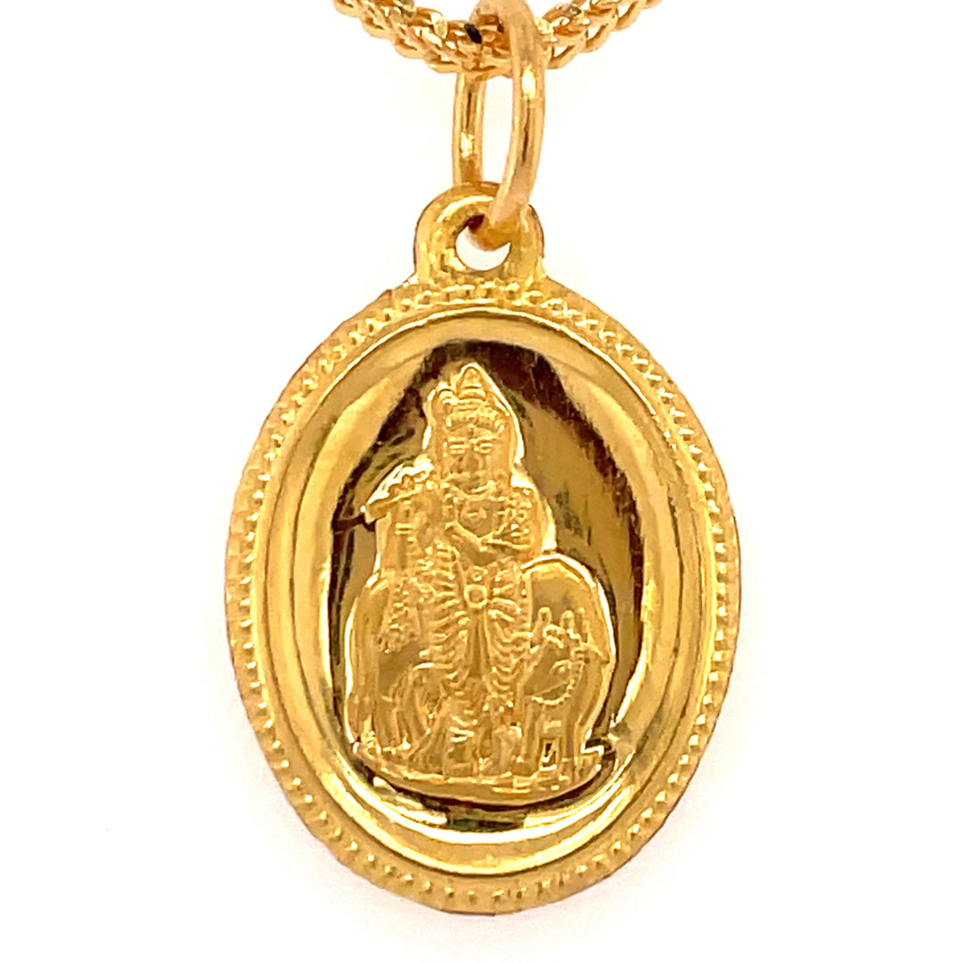 22K Gold Reversible Krishna and OM Oblong Pendant