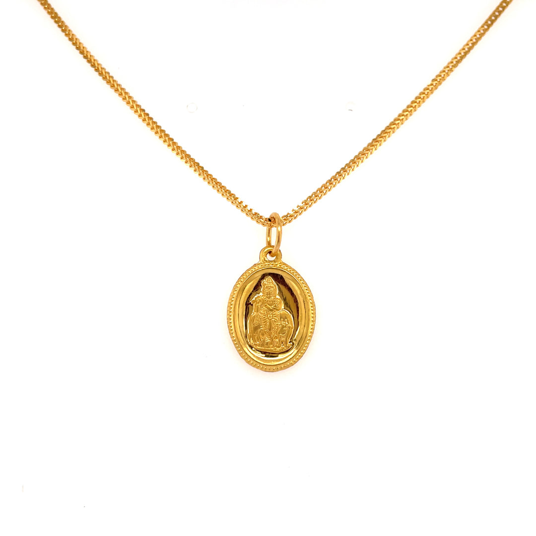 22K Gold Reversible Krishna and OM Oblong Pendant