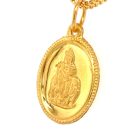 22K Gold Reversible Krishna and OM Oblong Pendant