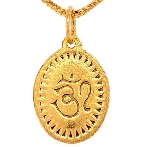 22K Gold Reversible Krishna and OM Oblong Pendant