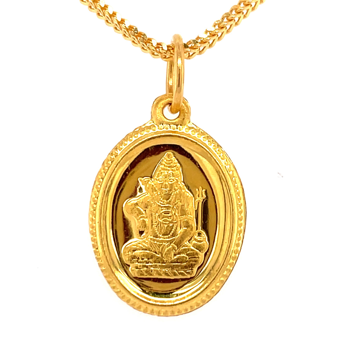 22K Gold Reversible Lord Shiva and OM Oblong Pendant