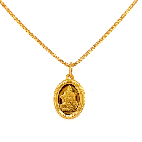 22K Gold Reversible Lord Shiva and OM Oblong Pendant