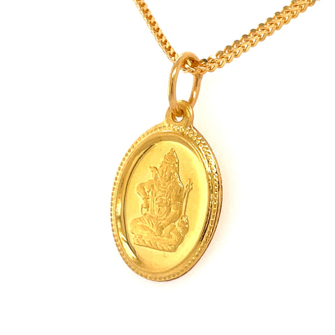 22K Gold Reversible Lord Shiva and OM Oblong Pendant