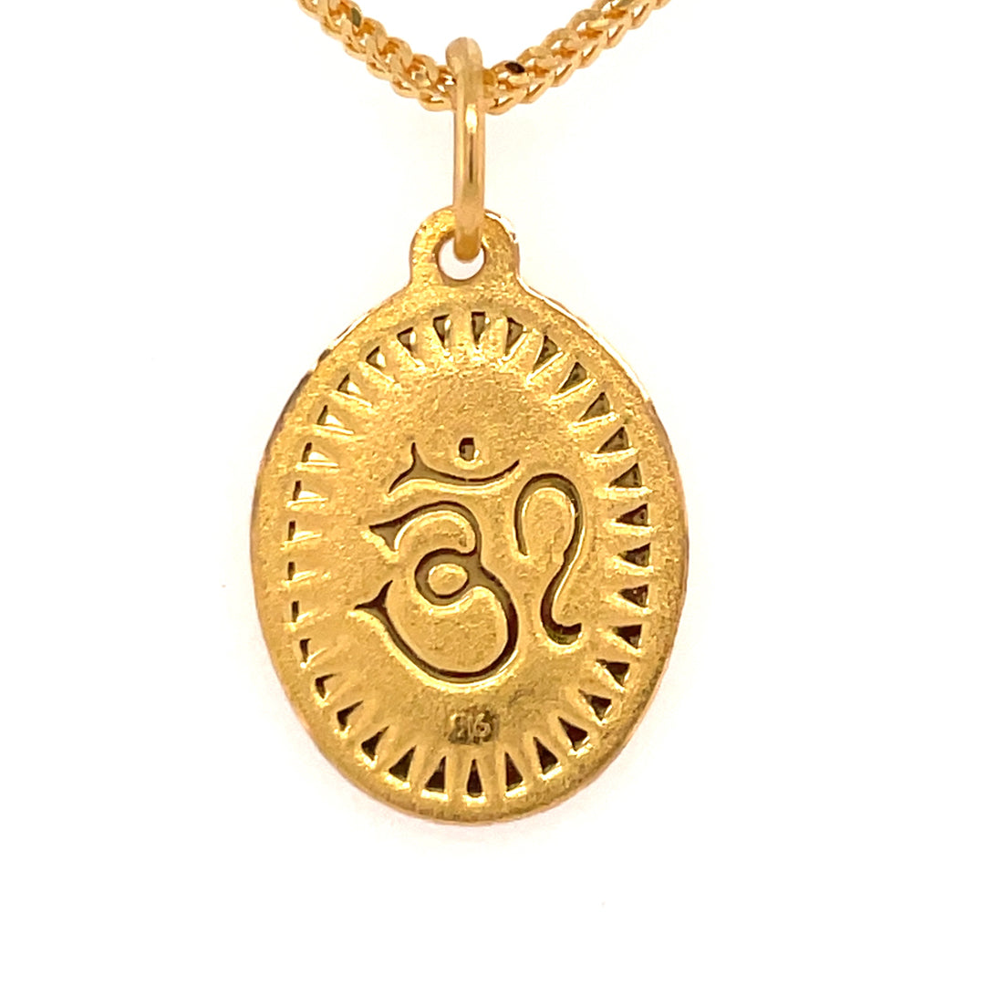 22K Gold Reversible Lord Shiva and OM Oblong Pendant