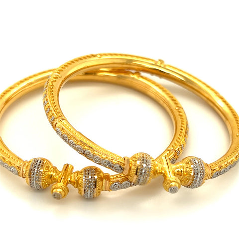 22K Gold Two Tone Pipe Hinge Bangles - Pair