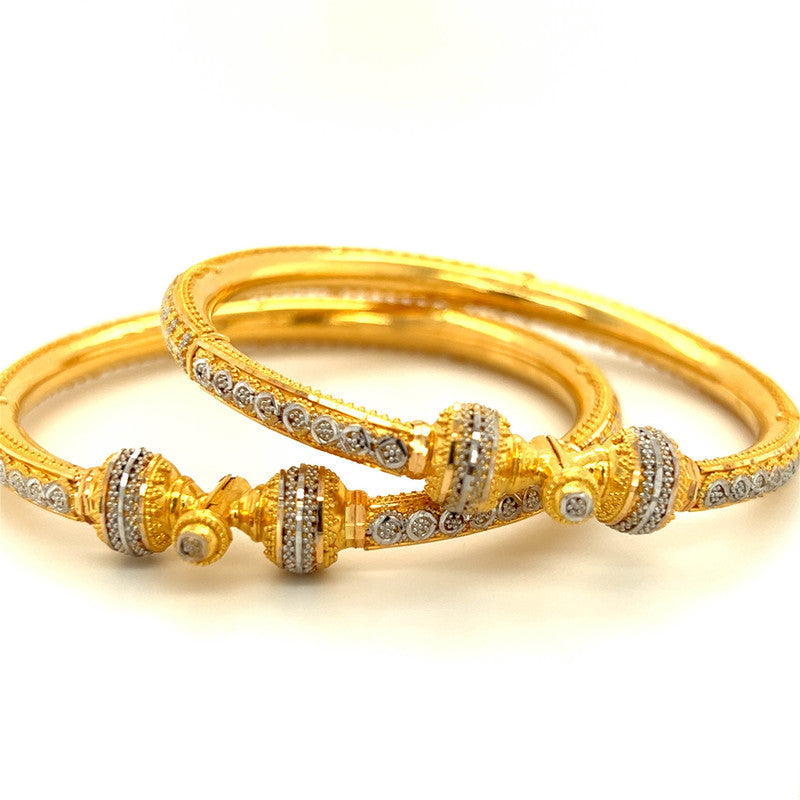 22K Gold Two Tone Pipe Hinge Bangles - Pair