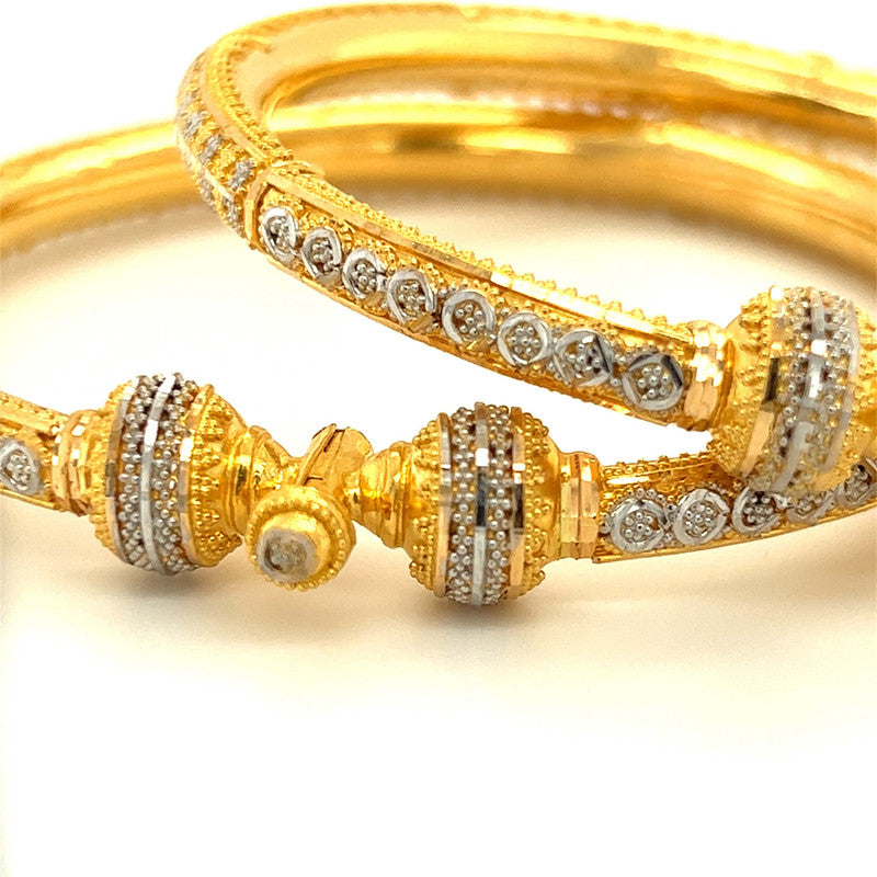 22K Gold Two Tone Pipe Hinge Bangles - Pair