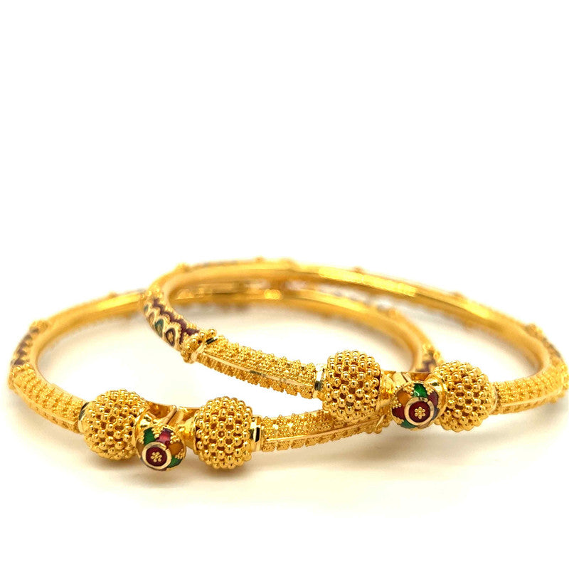 22K Gold Meena Kari Lightweight Lady Hinge Bangles - Pair