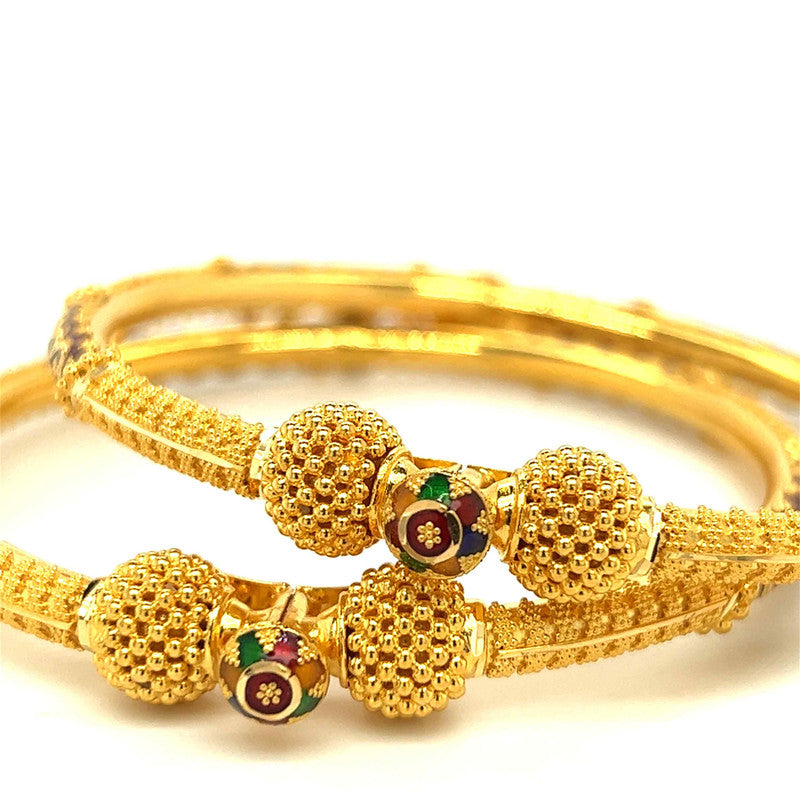 22K Gold Meena Kari Lightweight Lady Hinge Bangles - Pair