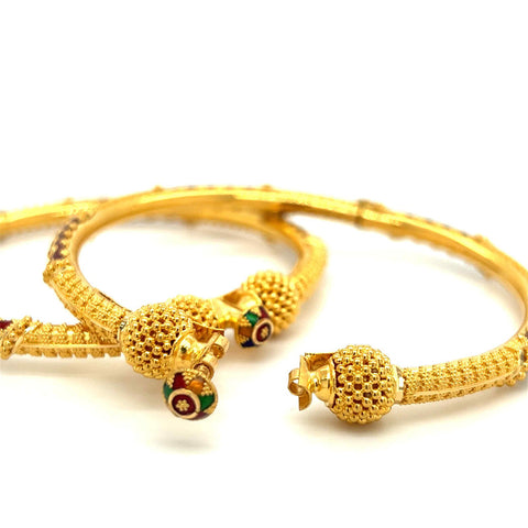 22K Gold Meena Kari Lightweight Lady Hinge Bangles - Pair