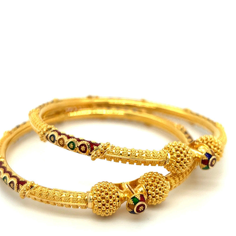 22K Gold Meena Kari Lightweight Lady Hinge Bangles - Pair