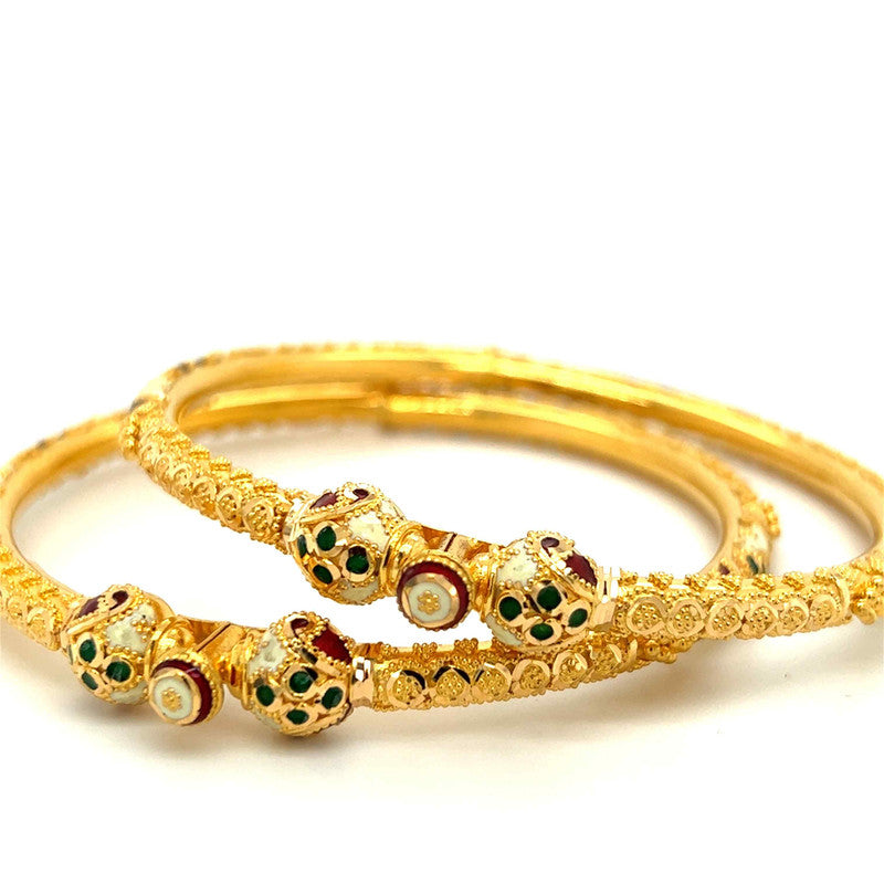 22K Gold Fancy Meena Kari Lightweight Lady Hinge Bangles - Pair