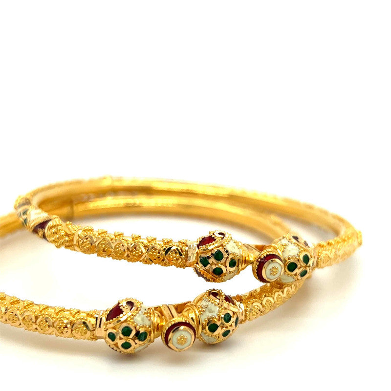 22K Gold Fancy Meena Kari Lightweight Lady Hinge Bangles - Pair