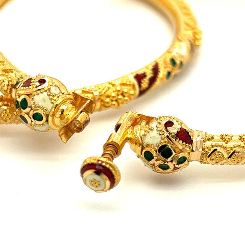 22K Gold Fancy Meena Kari Lightweight Lady Hinge Bangles - Pair