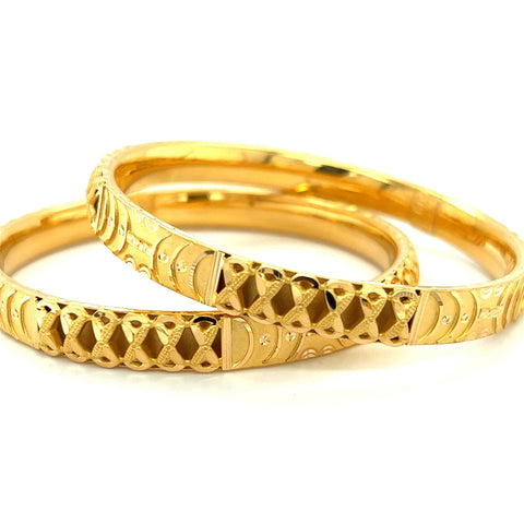 22K Gold Intricate Bangles - Pair