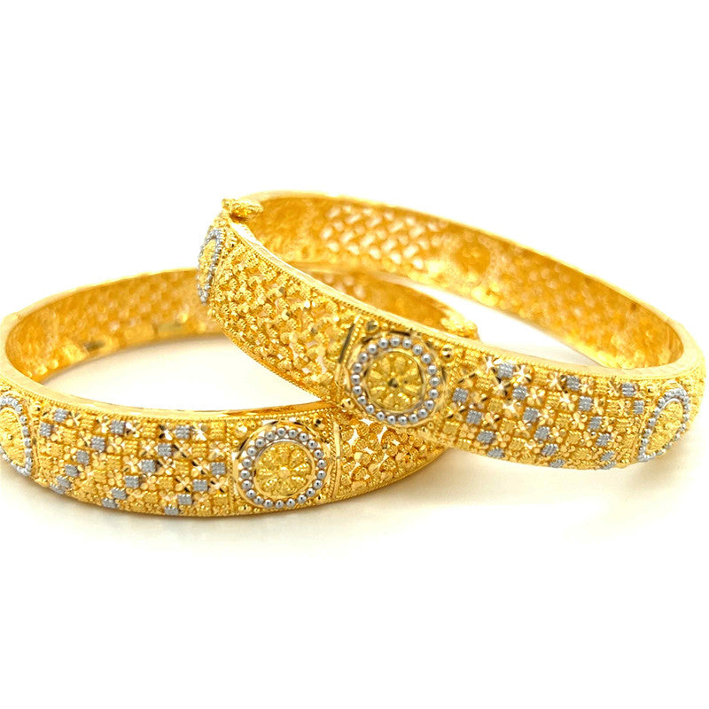 22K Gold Two Tone Hinge Bangles - Pair