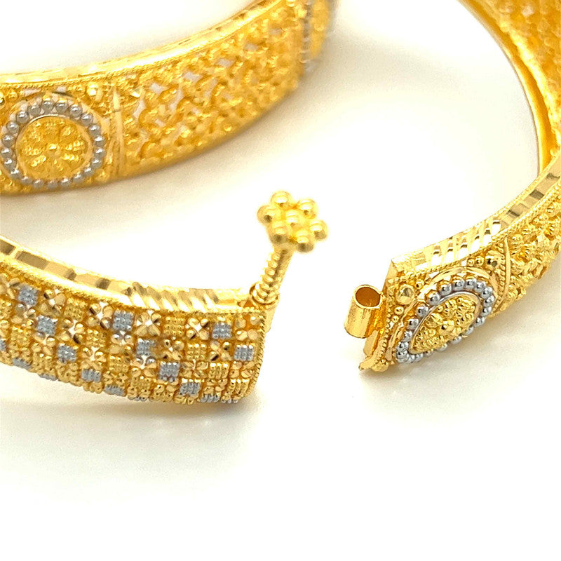 22K Gold Two Tone Hinge Bangles - Pair