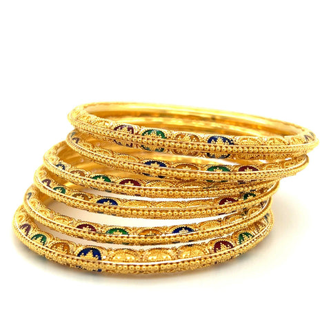 22K Gold Meena Kari Bangles - Set of 6