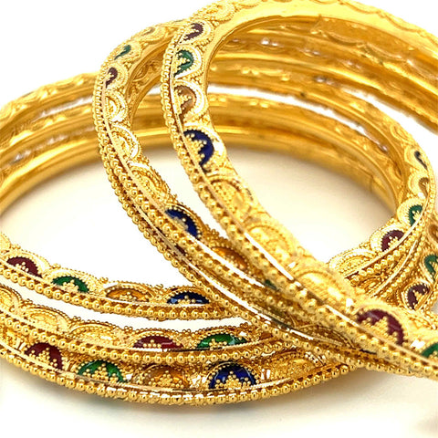 22K Gold Meena Kari Bangles - Set of 6