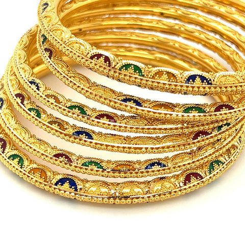 22K Gold Meena Kari Bangles - Set of 6