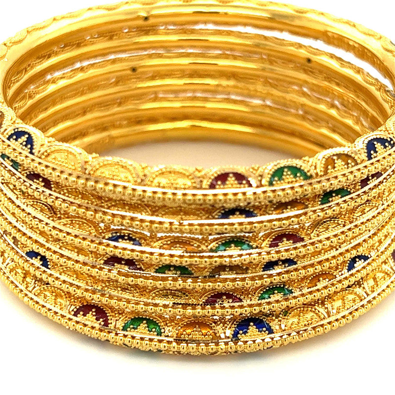 22K Gold Meena Kari Bangles - Set of 6