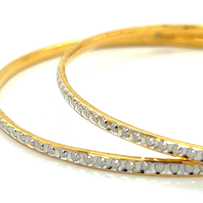 22K Gold Two-Tone Dainty Bangles - Pair