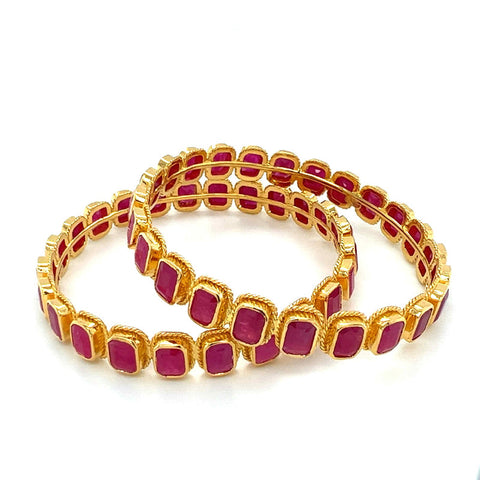 22K Gold Traditional Ruby Bangles - Pair