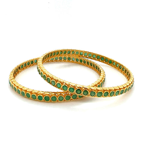 22K Gold Jaipur Style Emerald Bangles - Pair