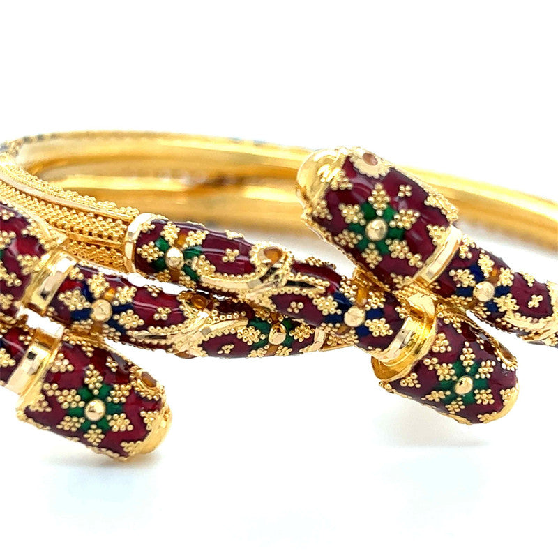 22K Gold Meena Kari Twisting Hinge Bangles - Pair