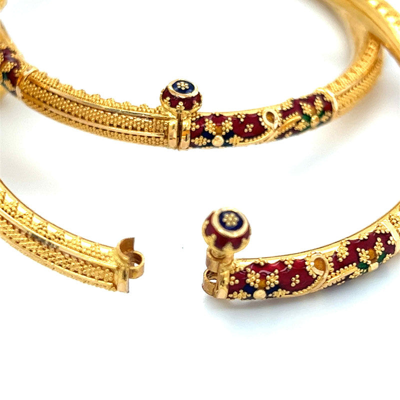 22K Gold Meena Kari Twisting Hinge Bangles - Pair