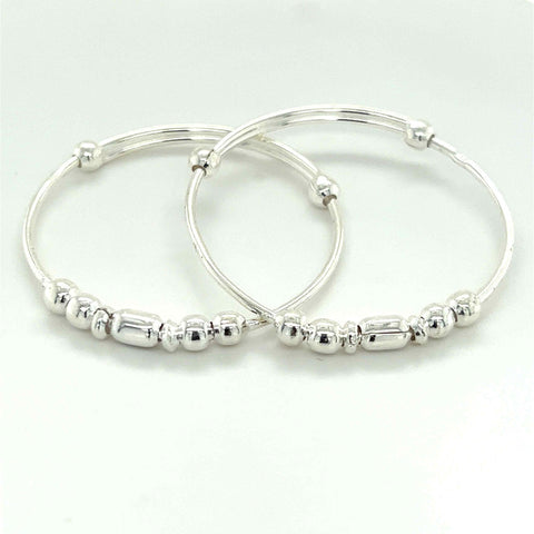 Kids' Sterling Silver Lovely Bead Adjustable Bangles - Pair