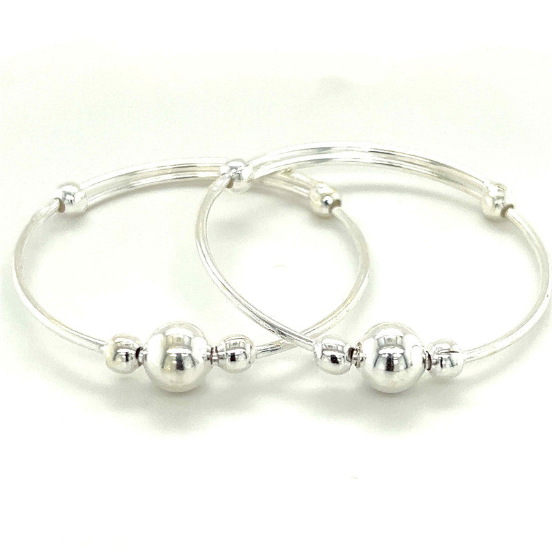 Shop Pure Silver Baby Bangles with Black Beeds Pair-19 Gms