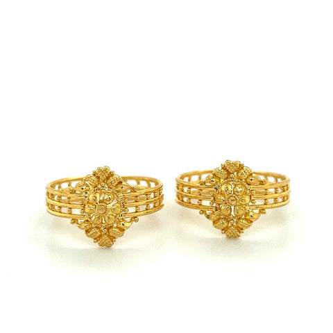 22K Gold Statement Toe Rings with Floral Center