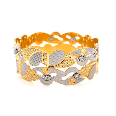 22K Gold Two-Tone Dancing Stone Bangles - Pair